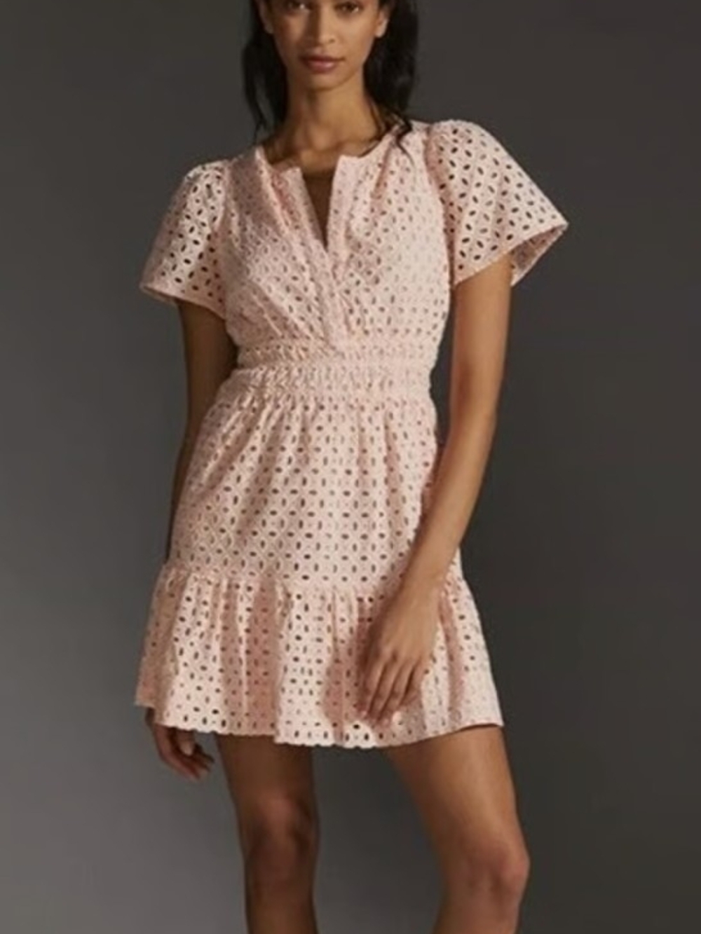 Anthropologie "Somerset" Pink Eyelet Mini Dress. Size M - Very Good Condition